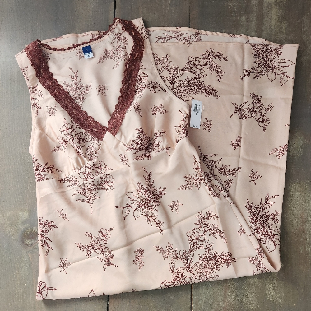 NWT Old Navy Satin Lace Trim Floral Tank Top Dress – Size Small